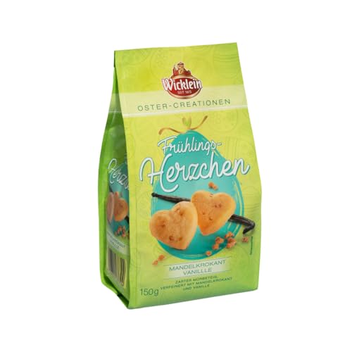 Wicklein Frühlingsherzchen Mandelkrokant mit feiner Vanille 150g von Wicklein