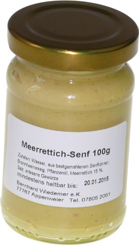 Wiedemer – würzig-scharfer Meerrettichsenf aus frischer Zubereitung mit ausgewählten natürlichen Zutaten – 1 Glas á 100ml Gourmet Senf für Salatdressing, Sauce, Fisch, Wurst, Tafelspitz u.v.m. Wiedemer – würzig-scharfer Meerrettichsenf aus frischer Zubereitung mit ausgewählten natürlichen Zutaten – 1 Glas á 100ml Gourmet Senf für Salatdressing, Sauce, Fisch, Wurst, Tafelspitz u.v.m. von Wiedemer
