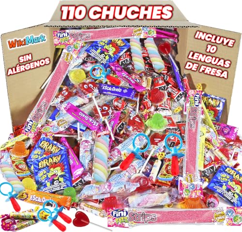 Megabox mit 110 Süßigkeiten ohne Allergene, Bonbons und Bonbons – perfekt für Geburtstage, Partys, Weihnachten, Halloween. Glutenfrei und laktosefrei. Enthält Erdbeerzungen. von WikiMark