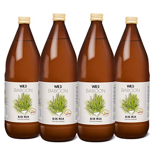 Aloe Vera Saft, 100% BIO Direktsaft, garantierte Aloverose: 1200mg/Liter, 4 x 1 Liter, nachhaltiger Anbau durch Familienbetrieb, Braunglas, Vegan, DE-ÖKO-005 Aloe Vera Saft, 100% BIO Direktsaft, garantierte Aloverose: 1200mg/Liter, 4 x 1 Liter, nachhaltiger Anbau durch Familienbetrieb, Braunglas, Vegan, DE-ÖKO-005 von Wild Baboon
