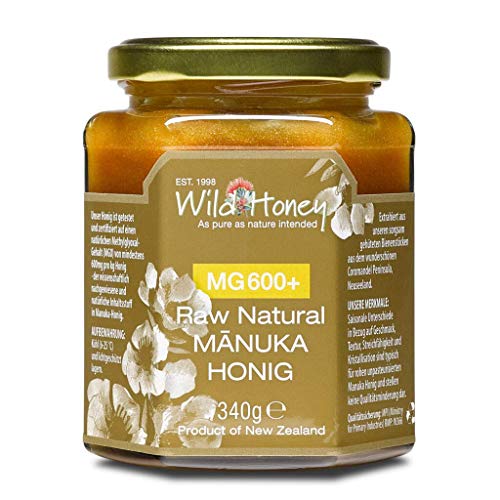 WILD HONEY - Raw Natural Manuka Honig MGO 600+ 340g im Glas I das Original I bekannt durch TV Sternekoch I Laborberichte und Zertifikate online von Wild Honey