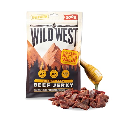 Wild West Beef Jerky, 300g Honey BBQ Rindfleisch, Beef Jerky high Protein Trockenfleisch, Protein Snack Wild West Beef Jerky, 300g Honey BBQ Rindfleisch, Beef Jerky high Protein Trockenfleisch, Protein Snack von WILD WEST