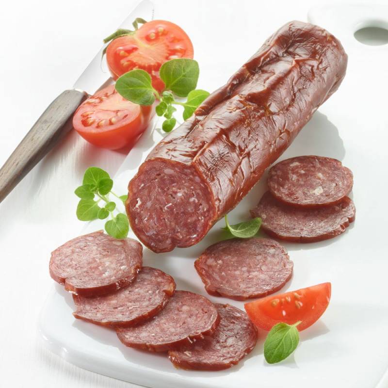 Wildhüters Hirsch-Salami, im Stück von Wildhüters