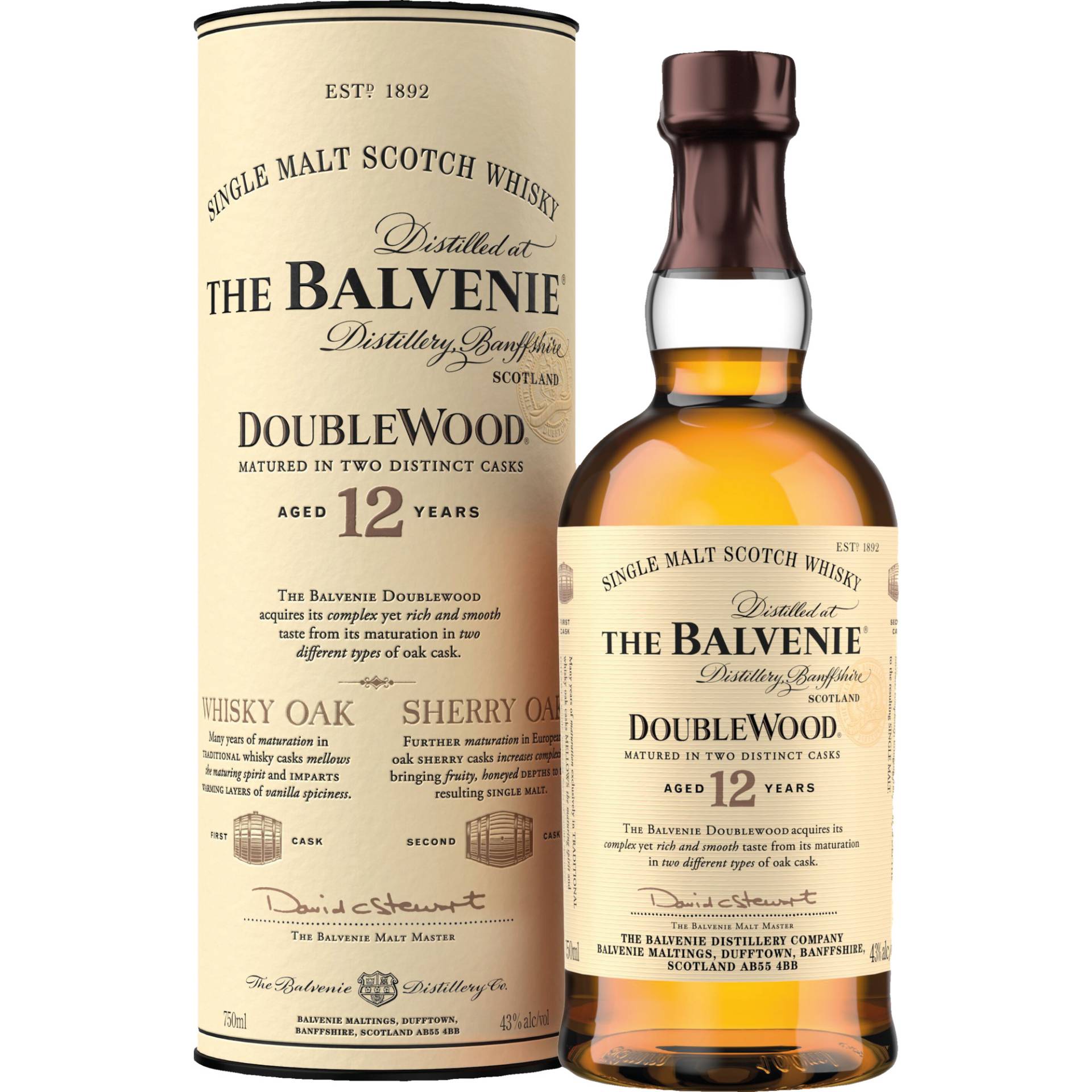 Balvenie 12 Year Old Doublewood Single Malt Whisky, 0,7L, 40,0% Vol., Schottland, Spirituosen von William Grant & Sons Global Brands Ltd., Tullamore, Ireland