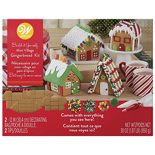 Gingerbread House Kit Build It Yourself Mini Village - Christmas Fun decorating, Kit Includes: 4 Sets Of House Panels, 4 Types Of Candies, Icing, Decorating Bags - Bundled With Extra Candy! von Wilton
