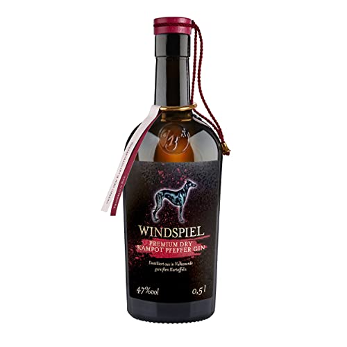 Windspiel Premium Dry Kampot Pfeffer Gin 47% vol. 0,5 Liter - Gin mit rotem Kampot Pfeffer aus Kambodscha von Windspiel