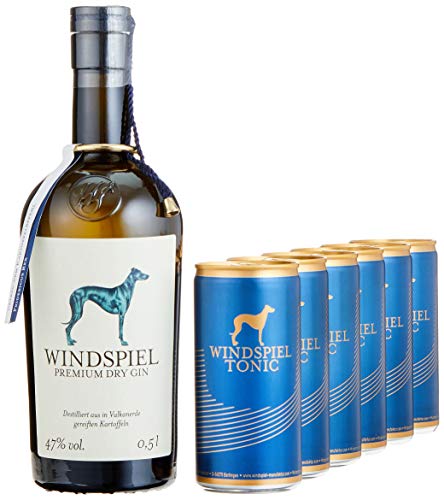 Windspiel Genusspaket London Dry Gin 47% vol. (1 x 0,5L) & Windspiel Tonic Water Dosen (6 x 200ml) - International ausgezeichneter London Dry Gin & Tonic Water Geschenkset von Windspiel