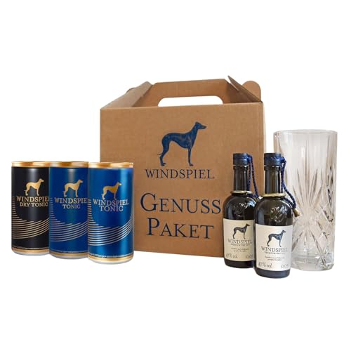 Windspiel Gin & Tonic Tasting Geschenkset - Premium Gin Tonic Verkostung mit drei verschiedenen Tonics mit High-Ball-Glas für den perfekten Genuss von Windspiel