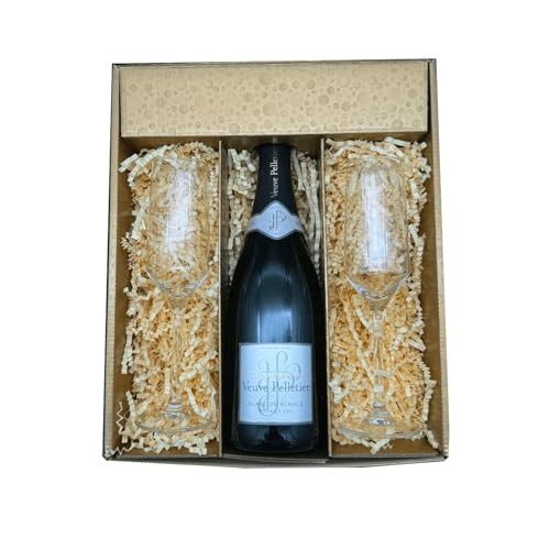 Coffret Or : Veuve Pelletier – Champagne – 1 Brut et 2 Flûtes « carr頻 – (1x75cl) von Wine And More