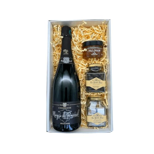 Coffret blanc : Champagne Marquis de Pomereuil - Miel agrumes - Calissons - Amandes au chocolat Coffret blanc : Champagne Marquis de Pomereuil - Miel agrumes - Calissons - Amandes au chocolat von Wine And More