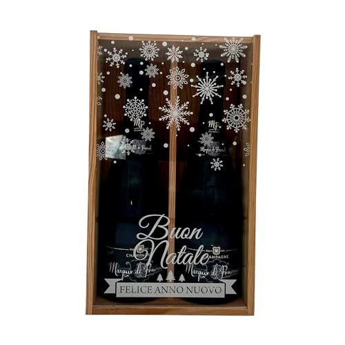 Coffret cadeau bois - vitre flocon - Buon Natale Champagne Marquis de Pomereuil brut - 2 Brut - 2x75cl von Wine And More