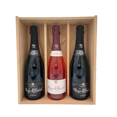 Coffret cadeau bois - vitre transparente - Champagne Marquis de Pomereuil - 2 Brut &1 Rosé - 3x75cl von Wine And More