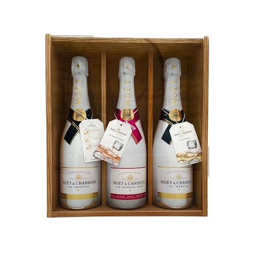 Coffret cadeau bois - vitre transparente - Champagne Moët Ice - 2 Brut &1 Rosé - 3x75cl von Wine And More