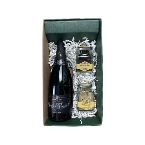 Geschenkbox Champagner Marquis de Pommereuil - Grün - 1 Brut - 1 Glas Calissons & 1 Glas überzogene Mandeln LE PETIT DUC von Wine And More