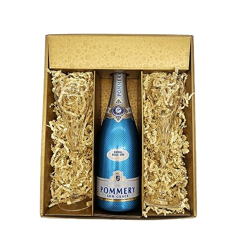 Geschenkbox Champagner Pommery - Gold -1 Blue sky - 2 Champagnergläser CHEF & SOMMELIER von Wine And More