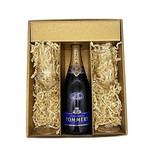 Geschenkbox Champagner Pommery - Gold -1 Brut - 2 Champagnergläser Anton Studio Design von Wine And More