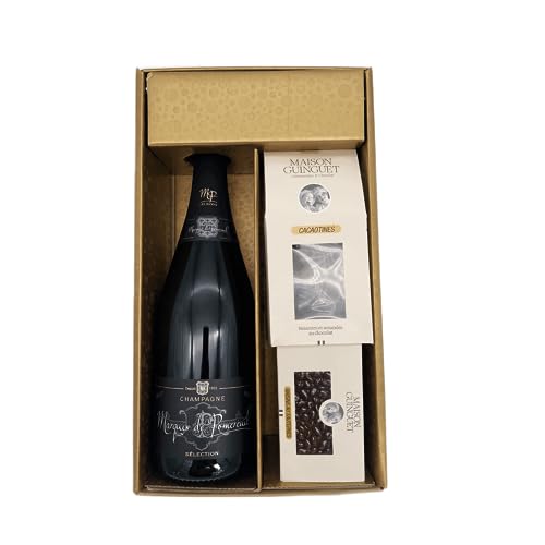 Geschenkbox Gold - Champagner Marquis de Pomereuil -1 Brut - Cacaotines (1x150g) et Raisins au sauternes (1x100g) MAISON GUINGUET von Wine And More