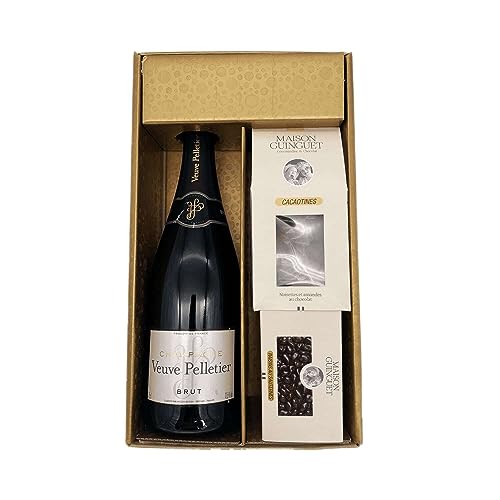 Geschenkbox Gold - Champagner Veuve Pelletier -Brut 1 Brut - Cacaotines (1x150g) et Raisins au sauternes (1x100g) MAISON GUINGUET von Wine And More