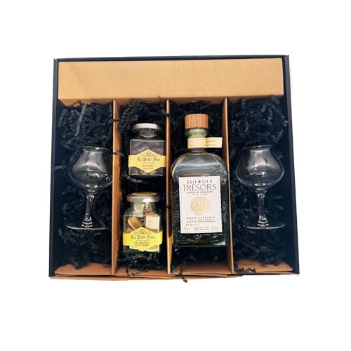 Geschenkbox - Rum - Baie des trésors Fleur du vent - 2 Rumgläser CHEF & SOMMELIER - Amandes enrobées et calissons LE PETIT DUC von Wine And More