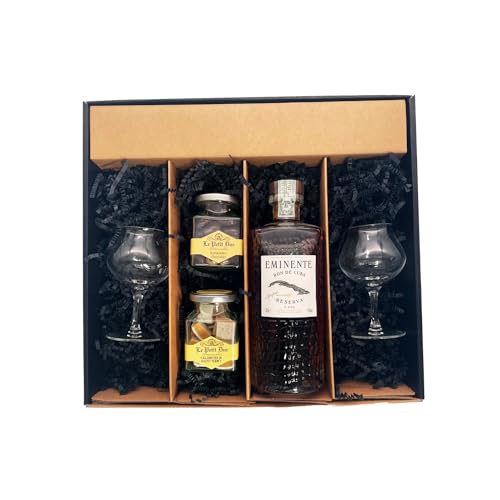 Geschenkbox - Rum - EMINENTE - 2 Rumgläser CHEF & SOMMELIER - Amandes enrobées et calissons LE PETIT DUC von Wine And More
