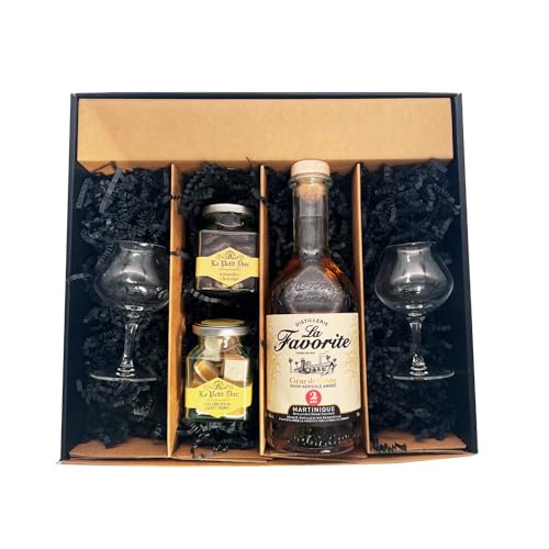 Geschenkbox - Rum - Favorite Cœur de Canne ambré 2 ans - 2 Rumgläser CHEF & SOMMELIER - Amandes enrobées et calissons LE PETIT DUC von Wine And More