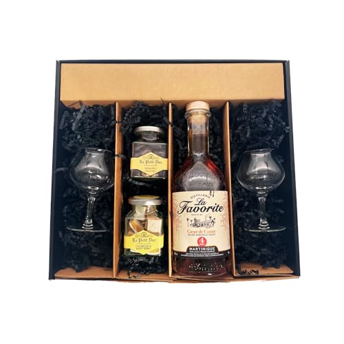 Geschenkbox - Rum - Favorite Cœur de Canne vieux 4 ans - 2 Rumgläser CHEF & SOMMELIER - Amandes enrobées et calissons LE PETIT DUC von Wine And More