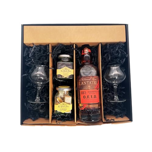 Geschenkbox - Rum - PLANTATION RUM OFTD - 2 Rumgläser CHEF & SOMMELIER - Amandes enrobées et calissons LE PETIT DUC von Wine And More