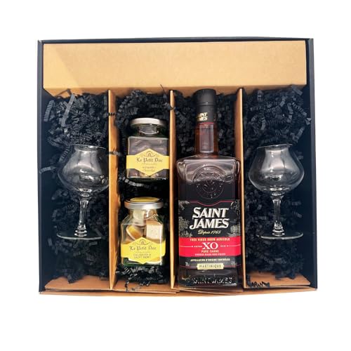 Geschenkbox - Rum - St James XO - - 2 Rumgläser CHEF & SOMMELIER - Amandes enrobées et calissons LE PETIT DUC von Wine And More