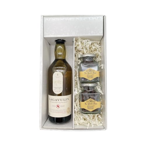 Geschenkbox Weiß - Whisky - LAGAVULIN 8 ans - Amandes de provence enrobées du Petit Duc von Wine And More