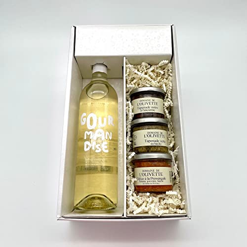 Geschenkpackung Gourmandise Weiß (1x75cl) +3 Tapenades (3x100g) von Wine And More