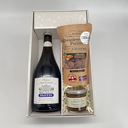 Geschenkpackung Maison Ferroni Pastis Millésimé 2019 +1 Chouchou Mandel Pralinen & Sweet Chili (100g) + 1 Tapenade schwarz (100g) von Wine And More