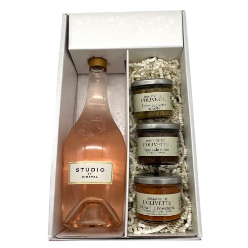 Geschenkpackung Studio Miraval Rosé (1x75cl) +3 Tapenades (3x100g) von Wine And More