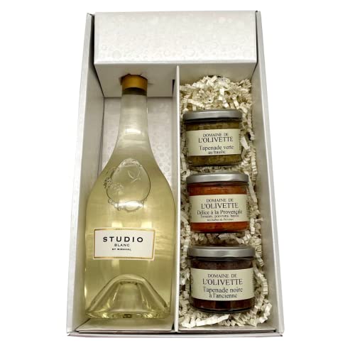 Geschenkpackung Studio Miraval Weiß (1x75cl) +3 Tapenades (3x100g) von Wine And More