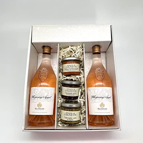 Geschenkpackung Whispering Angel 2 Flaschen de Rosé +3 tapenades (3x100g) von Wine And More