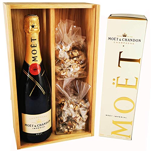 Moet & Chandon - Impérial Brut in Box & 2 * 150 Gramm Black Nougadets - Jonquier Deux Frères - In Holzkiste Moet & Chandon - Impérial Brut in Box & 2 * 150 Gramm Black Nougadets - Jonquier Deux Frères - In Holzkiste von Wine And More