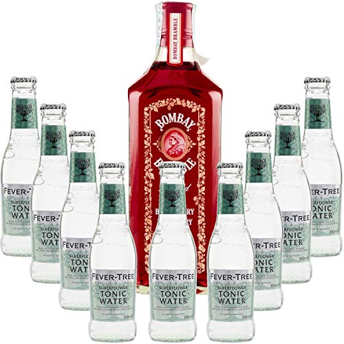 Pack Gintonic - Bombay Gin + 9 Raspberry Fever Tree Holunder Water - (70cl 20cl * + 9) von Wine And More