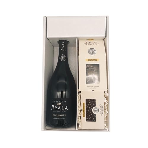 Weiße Geschenkbox - Champagner Ayala -1 Brut - Cacaotines (1x150g) et Raisins au sauternes (1x100g) MAISON GUINGUET von Wine And More