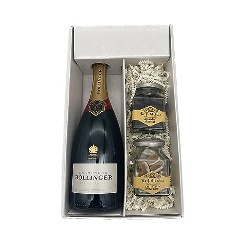 Weiße Geschenkbox - Champagner Bollinger - 1 Brut - 1 pot de Calissons & 1 pot d'Amandes enrobées LE PETIT DUC von Wine And More