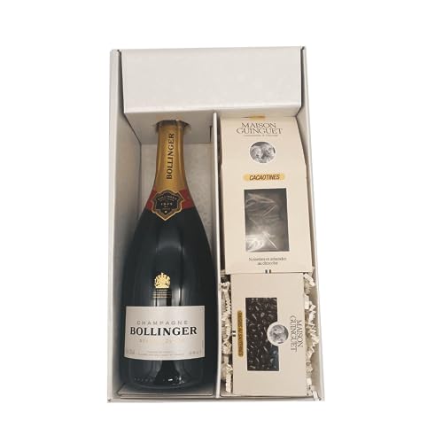 Weiße Geschenkbox - Champagner Bollinger -1 Brut - Cacaotines (1x150g) et Raisins au sauternes (1x100g) MAISON GUINGUET von Wine And More