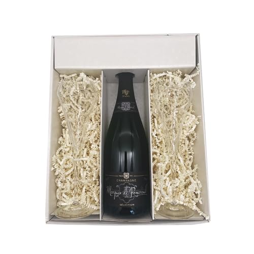 Weiße Geschenkbox - Champagner Marquis Pomereuil -1 Brut - 2 flutes CHEF & SOMMELIER von Wine And More