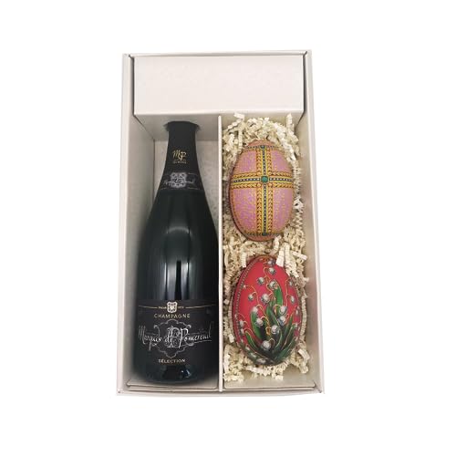 Weiße Geschenkbox - Champagner Marquis de Pomereuil - 1 Brut - 2 Oeufs de Fabergé (motif aléatoire) LE PETIT DUC von Wine And More