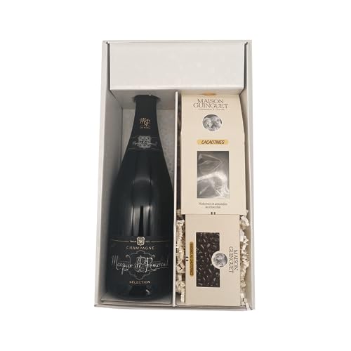 Weiße Geschenkbox - Champagner Marquis de Pomereuil -1 Brut - Cacaotines (1x150g) et Raisins au sauternes (1x100g) MAISON GUINGUET von Wine And More