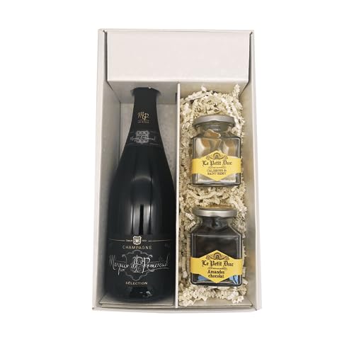 Weiße Geschenkbox - Champagner Marquis de Pommereuil - 1 Brut - 1 pot de Calissons & 1 pot d'Amandes enrobées LE PETIT DUC von Wine And More