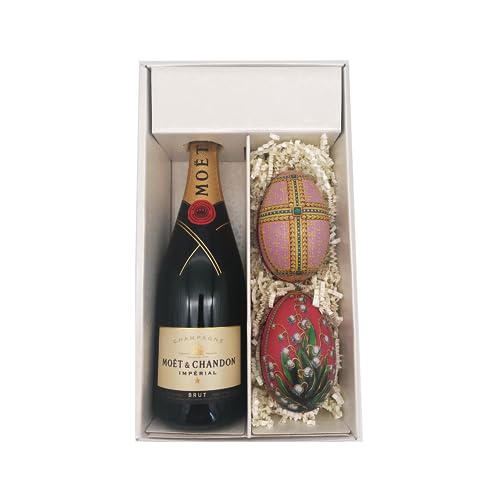 Weiße Geschenkbox - Champagner Moët & Chandon Impériale - 1 Brut - 2 Oeufs de Fabergé (motif aléatoire) LE PETIT DUC von Wine And More