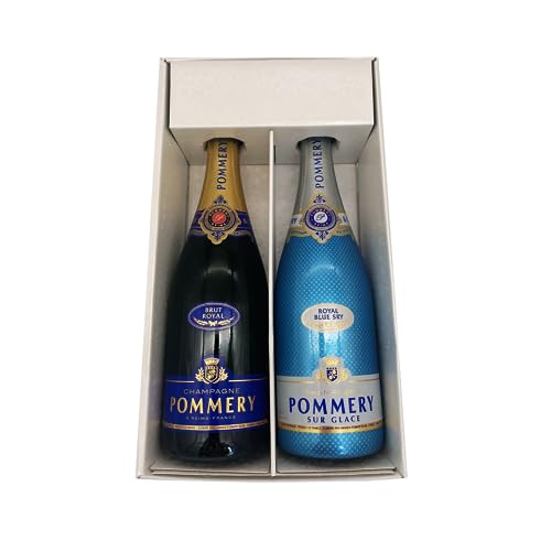 Weiße Geschenkbox - Champagner Pommery -1 Brut - 1 Blue Sky - 2 x 75cl von Wine And More