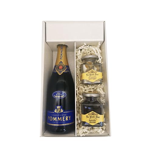 Weiße Geschenkbox - Champagner Pommery - 1 Brut - 1 pot de Calissons & 1 pot d'Amandes enrobées LE PETIT DUC von Wine And More