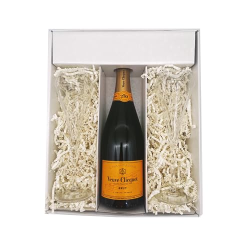 Weiße Geschenkbox - Champagner Veuve Clicquot -1 Brut - 2 flutes CHEF & SOMMELIER von Wine And More