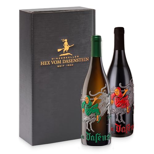 Hex vom Dasenstein Hexenflasche Geschenk-Set - Weißwein Cuvée & Spätburgunder Rotwein in der Geschenkbox, fruchtige Eleganz & samtiger Genuss, Qualitätsweine aus der Ortenau (2 x 0,75l) von Winzerkeller Hex vom Dasenstein