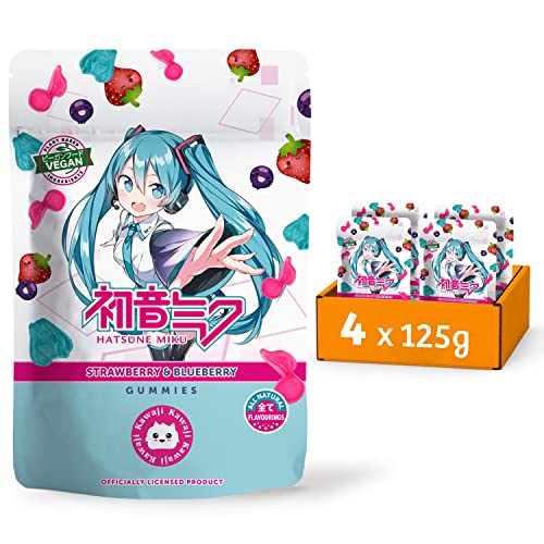 Anime Vocaloid Hatsune Miku Vegane Gummibärchen - Fruchtgummi Geschmack: Erdbeere & Heidelbeere (4x125g) von Wir sind natür