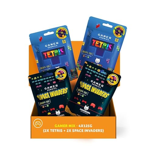 Powerbeärs Gamer Gummies - Gamer Mix - Gummibärchen in Tetris-Formen & Space Invaders Gummibärchen - Fruchtige Geschmacksrichtungen (4x125g) von Wir sind natür